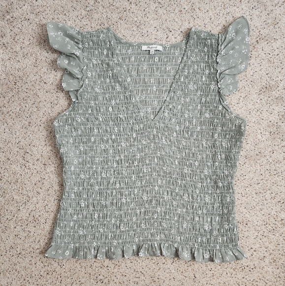 Madewell Tops - Madewell Lucie V-neck Smocked Top In Frosted Willow